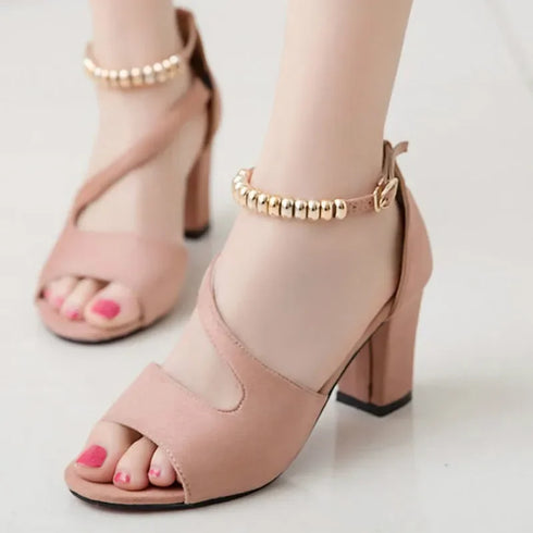 Sexy Beaded Roman Sandals with Thick High Heels - Summer Collection